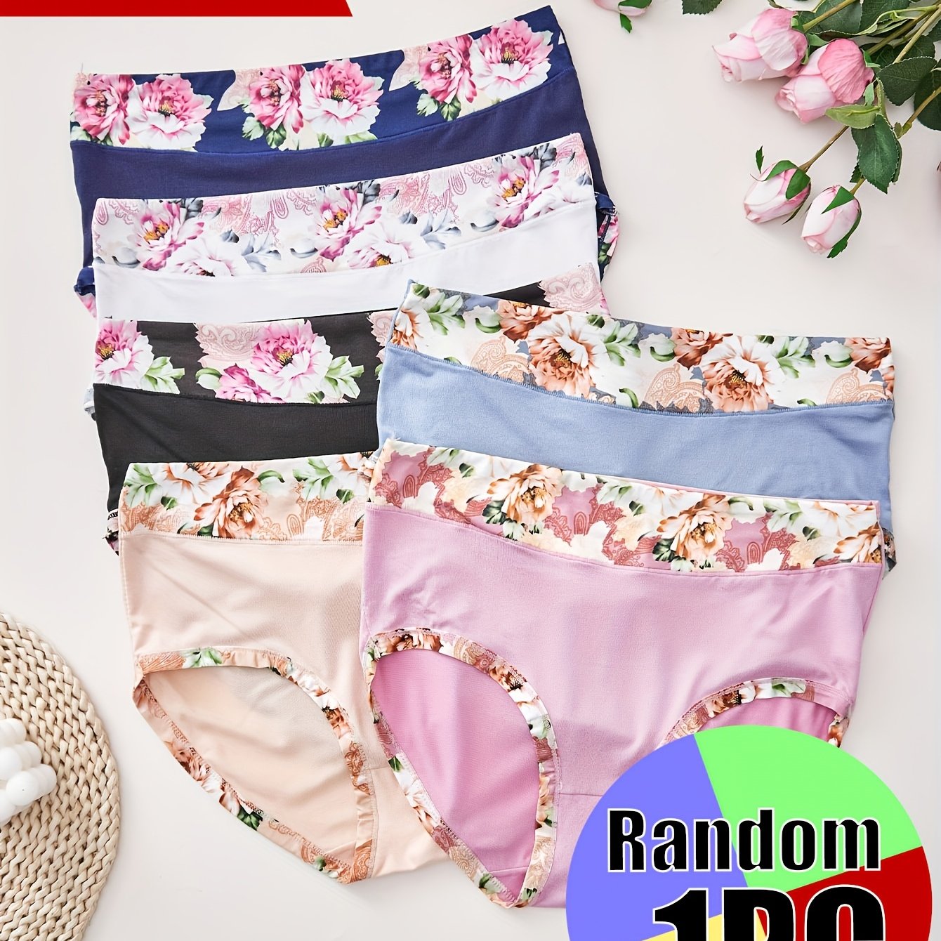 Random 1pc Plus Size Women's Comfortable Underwear,high Elastic Waist Panties