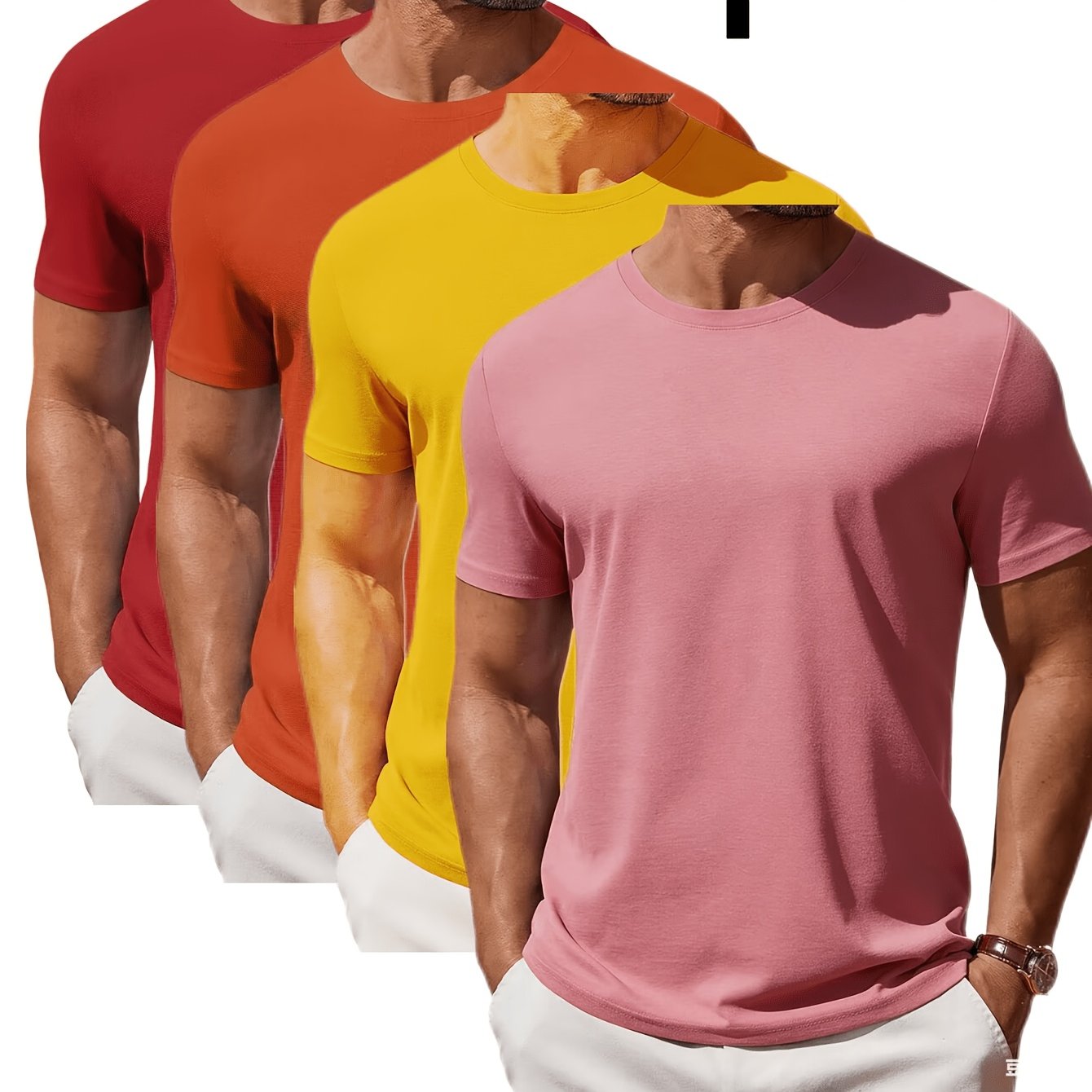 TEMU 4pcs Men's Spring/summer Modal Crew Neck T-shirt Short Sleeve Plain T-shirt Moisture Wicking Casual T-shirt Multicolor, Plus Size