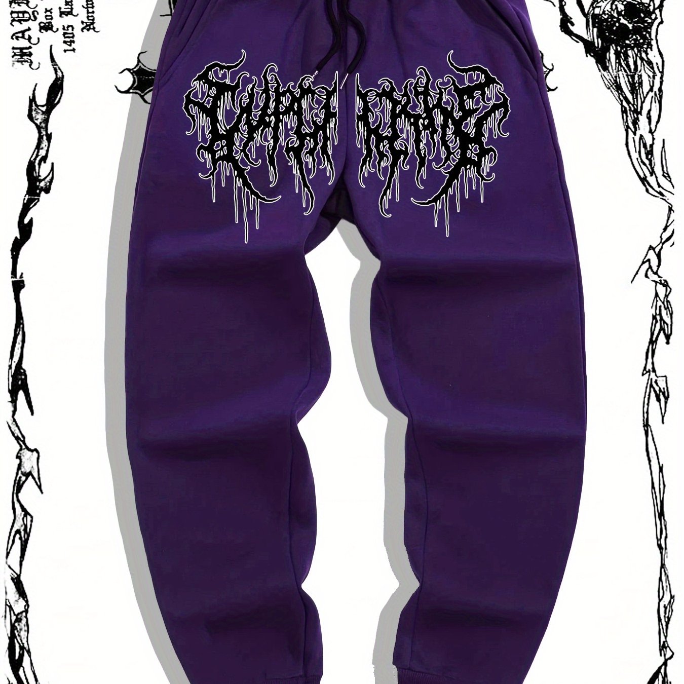 TEMU Black And White Outline Totem Gothic Men' Casual Sports Jogging Pants