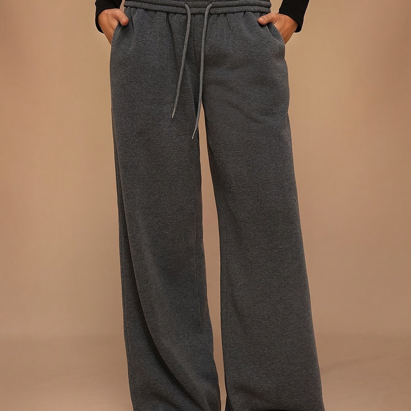 TEMU Women' Color -lined Thickened Casual Sporty Drawstring-back Sweatpants, Outdoor Loose Fit Pocketed High-stretch Waistband Casual Trousers