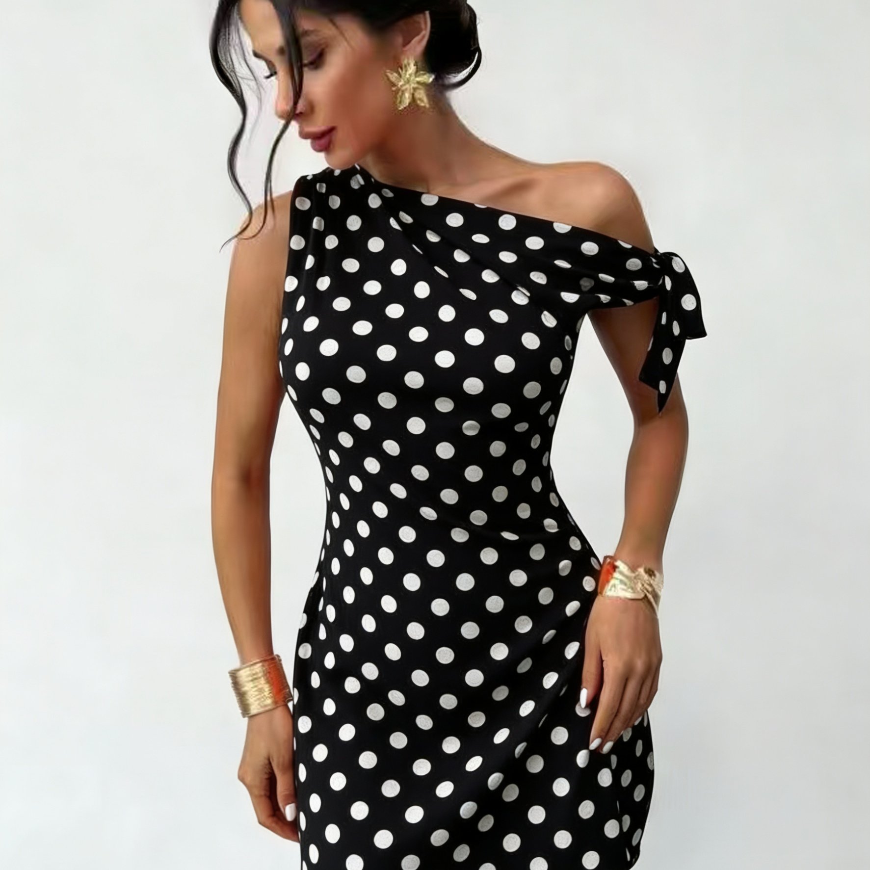 TEMU Women's New Polka Dot Print Dress, Elegant And