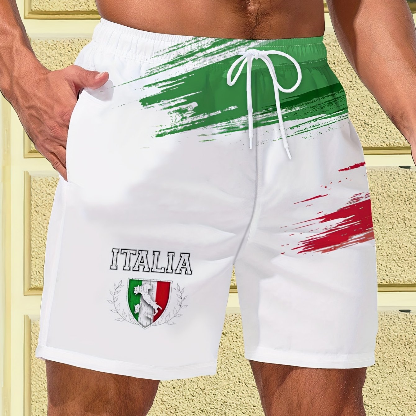 TEMU Men's Italian Casual Shorts- Shorts With Italian Theme, Quick-dry Swim Shorts Suitable For Vacation And Daily Wear- Printed Beach And Vacation