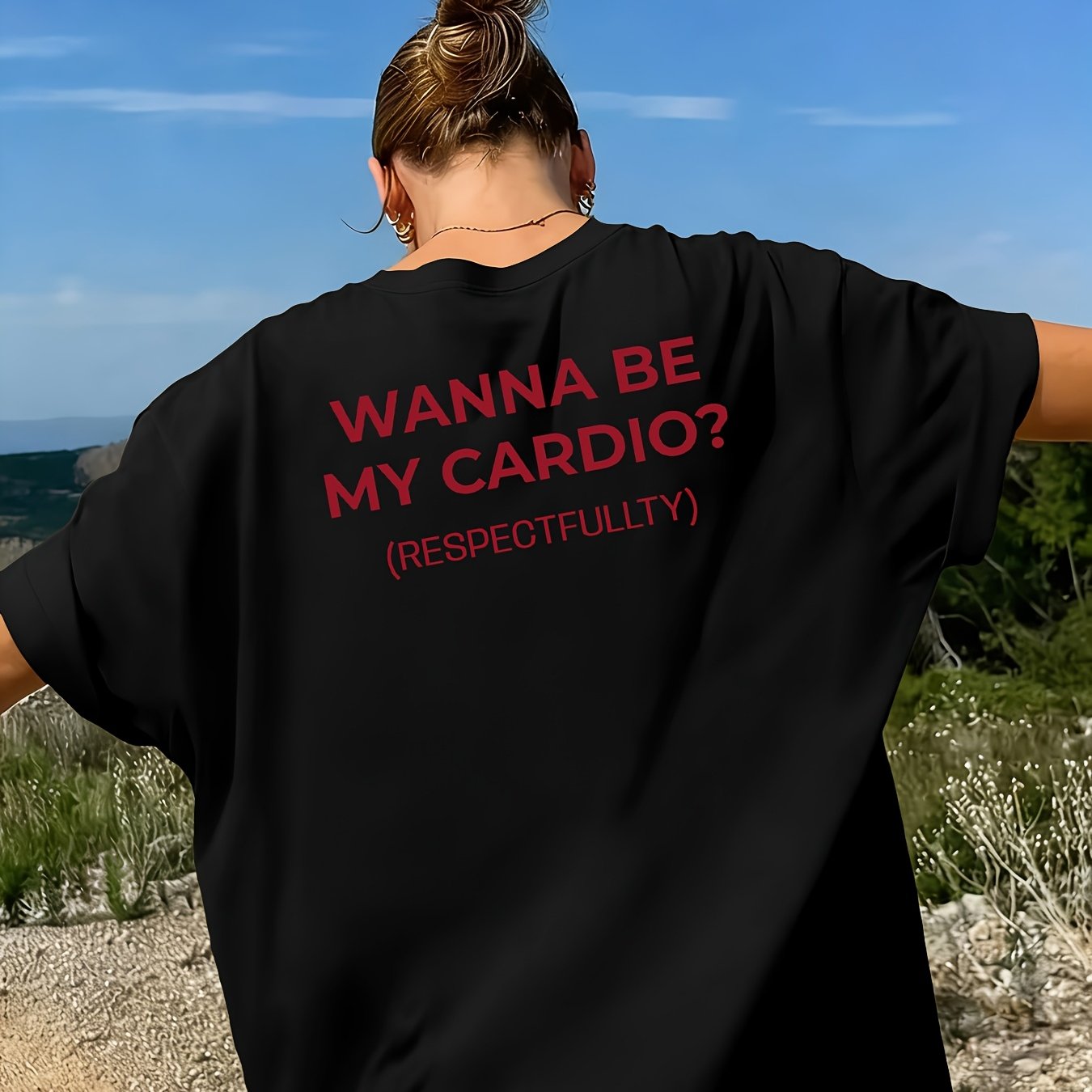 TEMU Women's Summer Short Sleeve T-shirt, Fashion Casual Y2k, My Cardio? Fun Slogan Pattern, Letter Print Design, Round Neck T-shirt