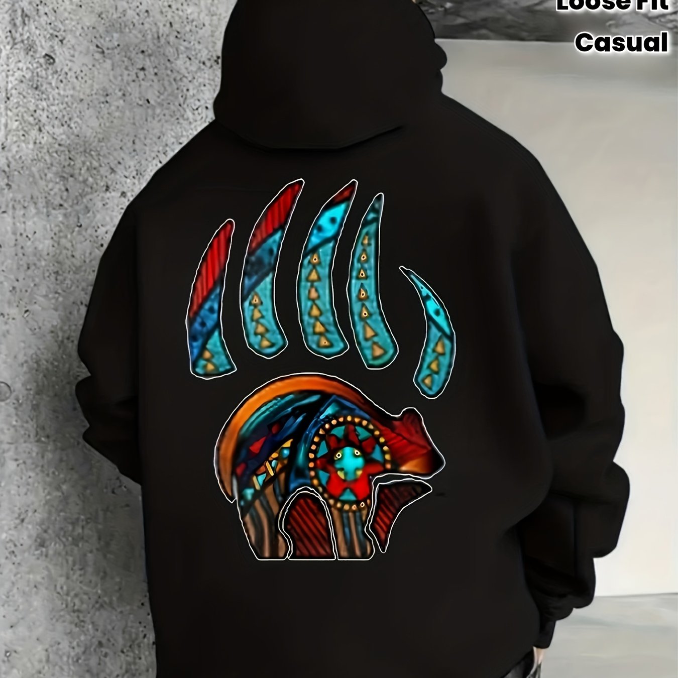 TEMU Men's Casual Retro Street Style Loose Hoodie 270g Print Breathable Sweat Absorbing Fabric Long Sleeve Hooded Regular Fit Suitable For Travel And