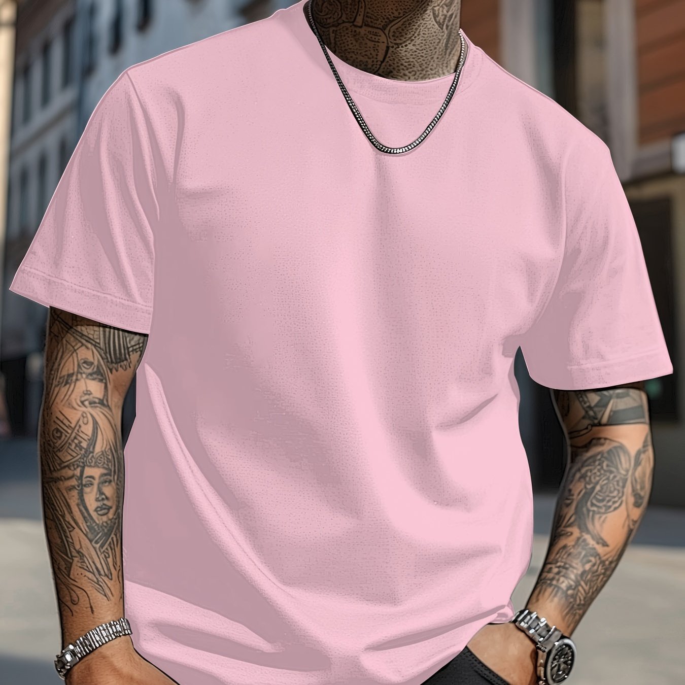 TEMU Camiseta Casual de Manga Corta para Hombre MBDMBD - Cuello Color Sólido Transpirable, Ajuste Regular Todo el Año, Lavable a Máquina Top Versátil para casual, Ropa , Diseño , Tejido Confortable
