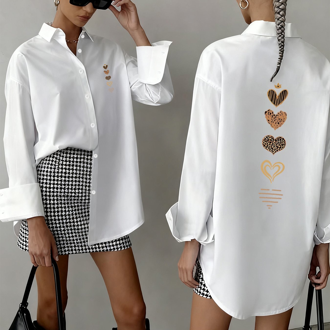 TEMU Camicia da donna da indossare con , abbigliamento da donna elegante e con stampa, completo a maniche lunghe con , camicetta da donna e bella,