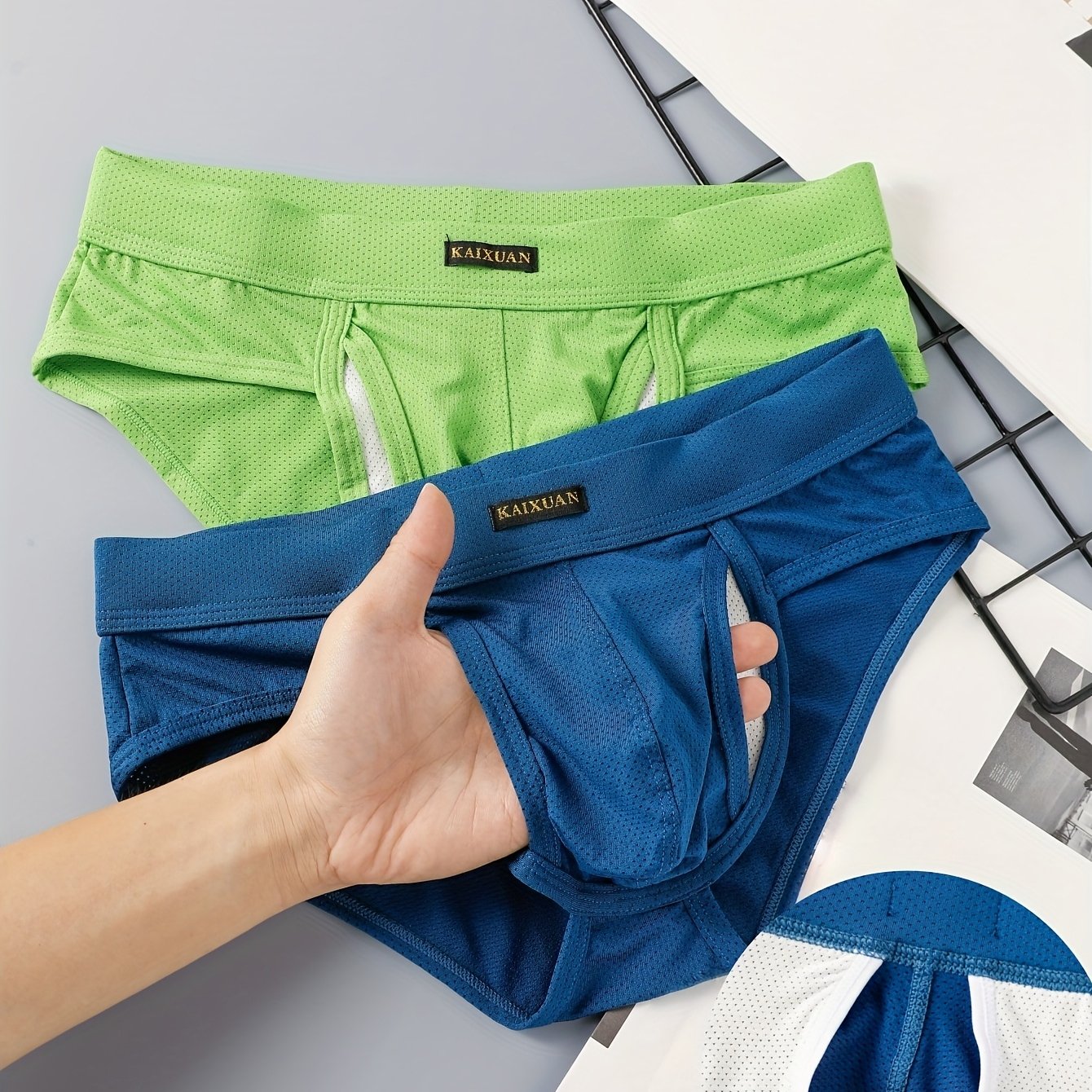 TEMU 2pcs Men's Mesh Breathable Triangle Briefs With Front Opening Thankgiving Gift For Him