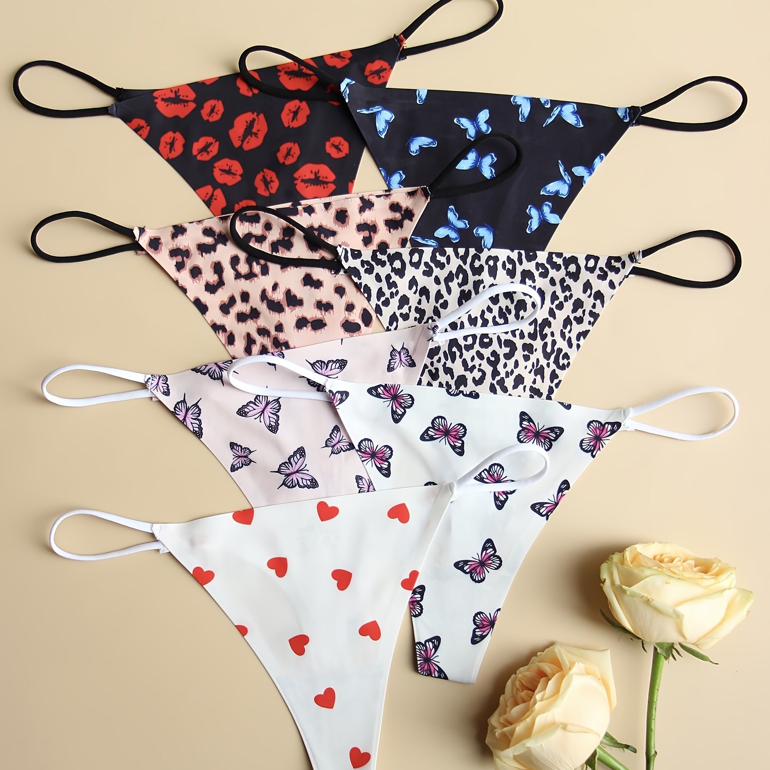 7pcs Ladies' Low-waisted Panties With Pattern Love Women's Panties With Animal And Leopard Print Sexy Women's Underwear Seamless, Soft, Comfortable And Breathable