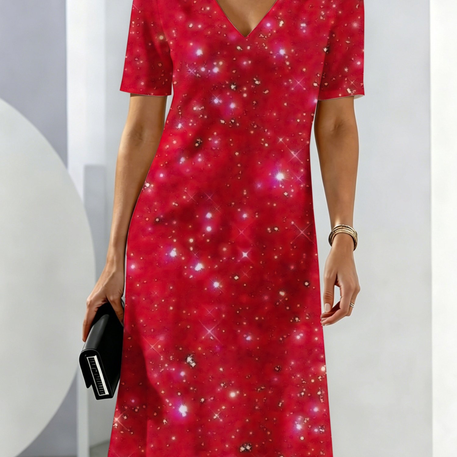 Women's Summer Dresses Pattern Red Breathable And Comfortable Summer Wear Perfect For Dates Deep V-neck Party Dress
