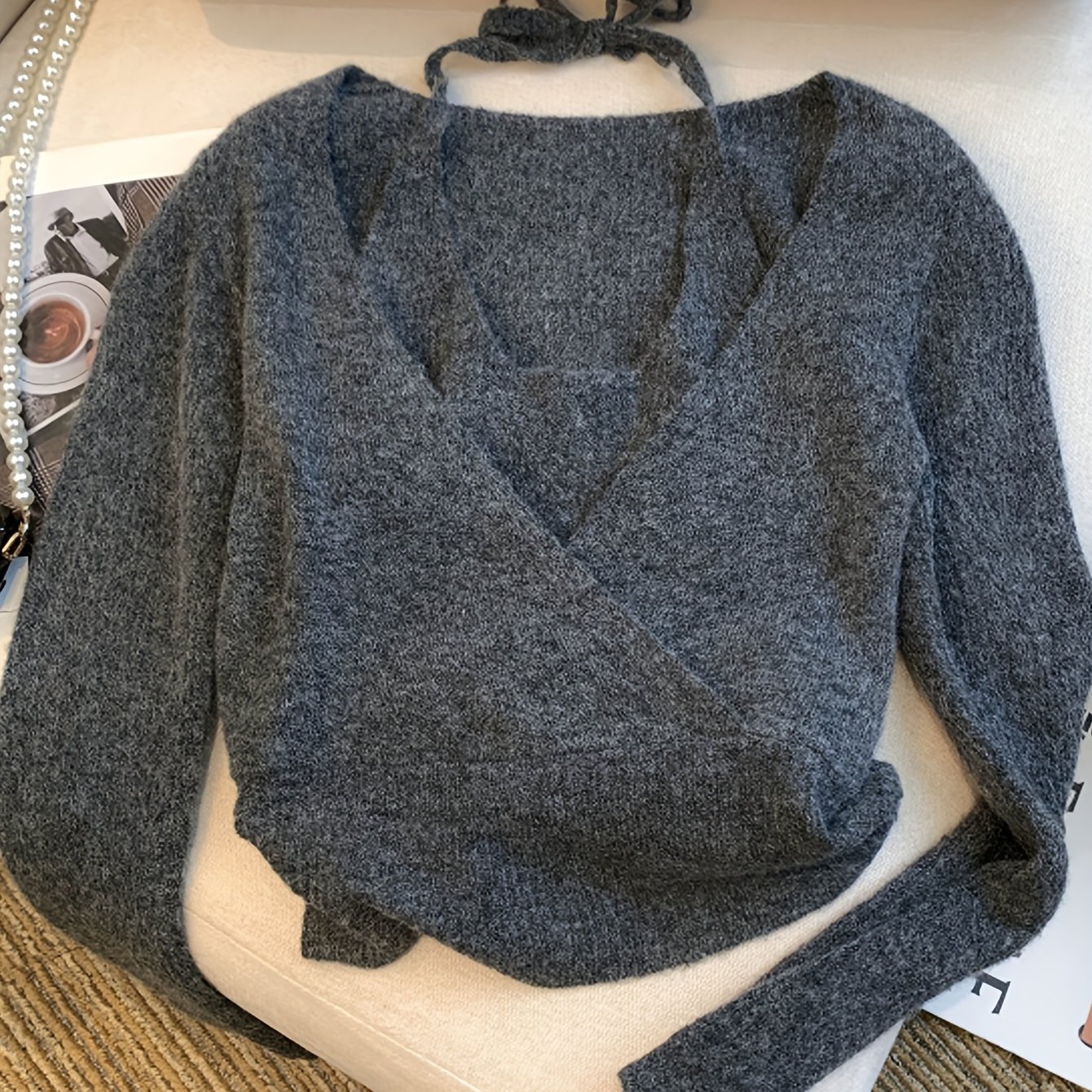 TEMU New Autumn/winter Designer Choker Neckline Hollow-out 2-in-1 -fit Stylish Base Layer Sweater