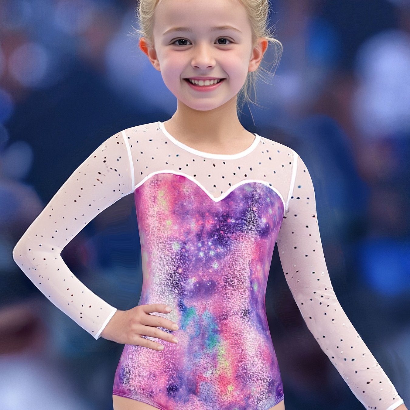 Image of Gymnastics Leotard Long Sleeve Sequined Girls' Ballet Dance Practice Outfit Bodysuit Triangle Pant Big Kids Exam Fitness Wear, For Outdoor