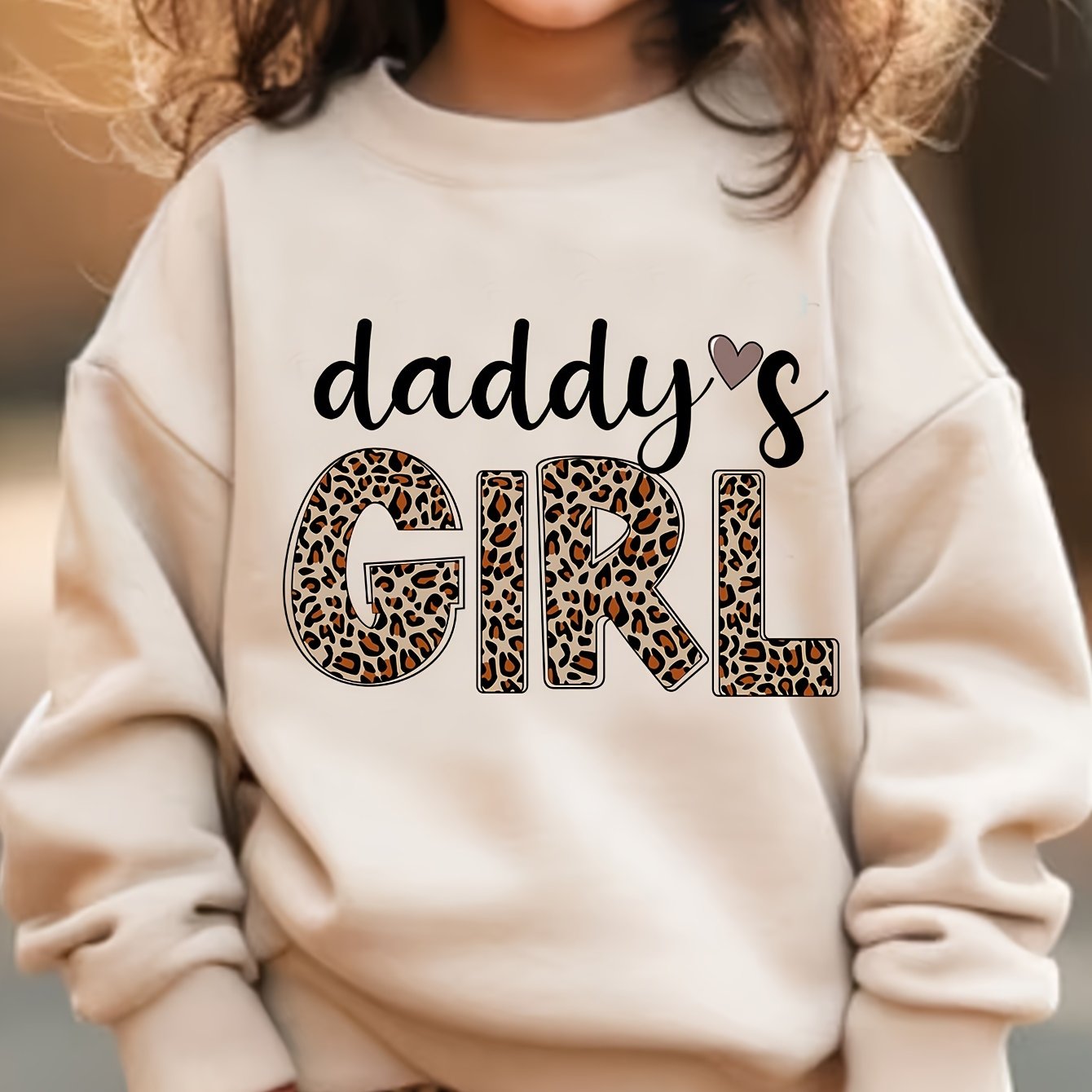 TEMU 1pc Chicfull Leopard Print Lettering Sweatshirt For Girls, , Round Neck, Polyester, Knitted, Regular Fit, Warm And Stretchy - All ,