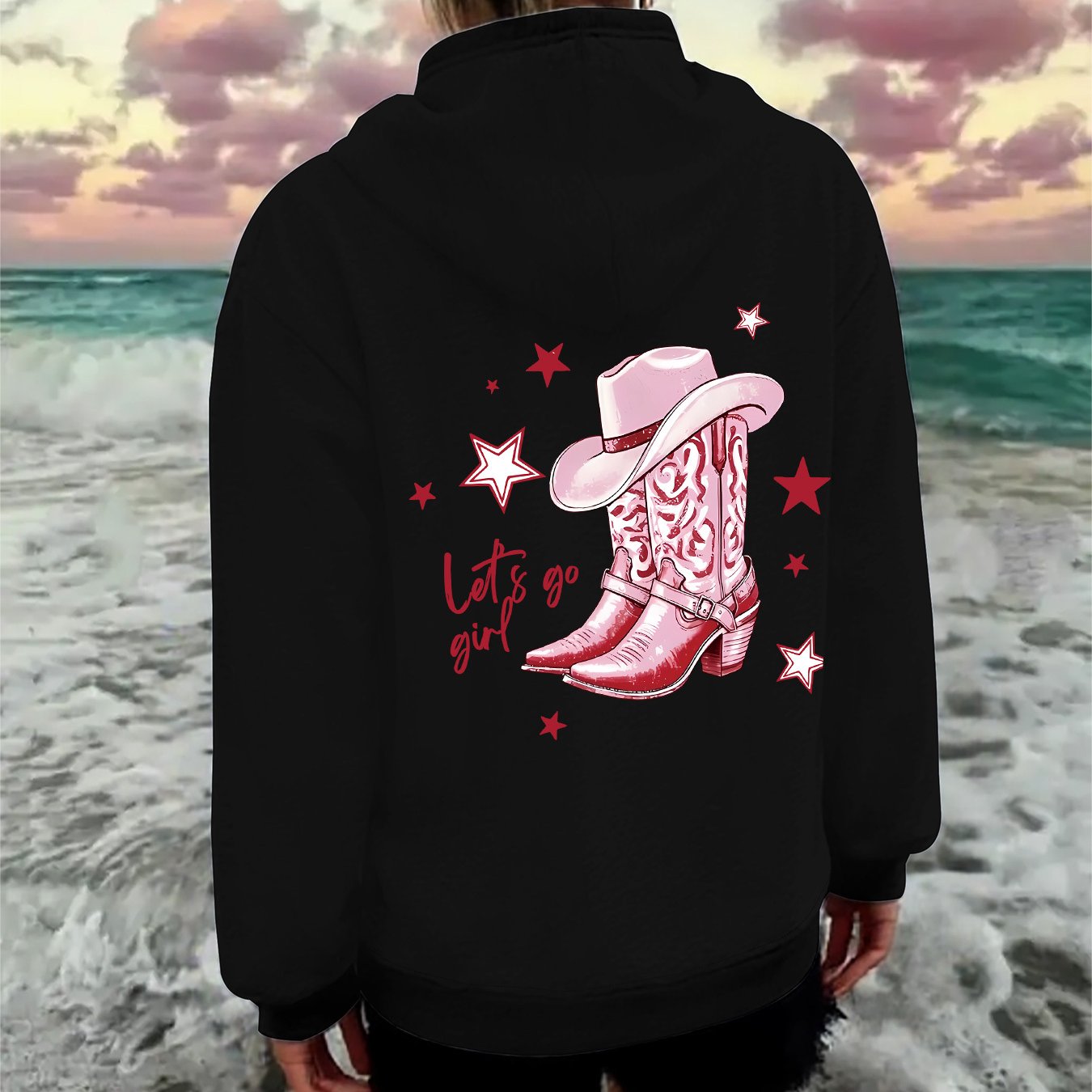 TEMU Graphic Print Hoodie, Drawstring Casual Hooded Sweatshirt For Winter & Fall, Women's Clothing
