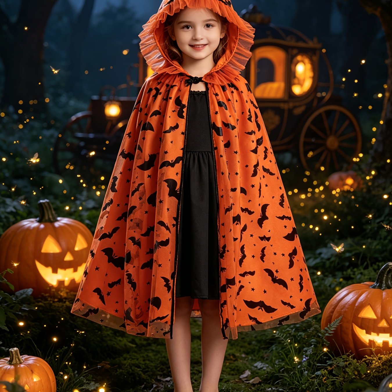 TEMU Unisex Bat Print Hooded Cape, Dark Spider Web Cloak 30 Inches 3, Halloween Carnival Easter Party Costume Gift, Book Week Costume