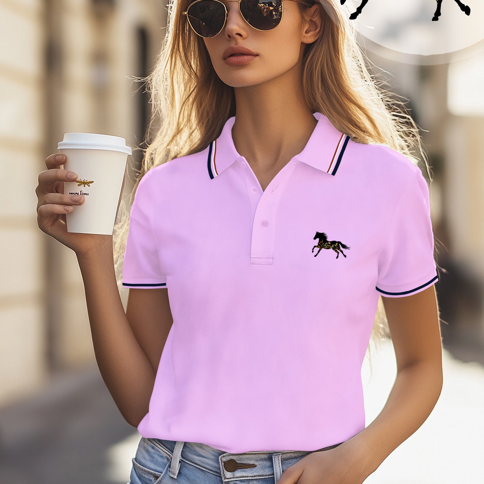 Women's Short-sleeve Shirt With Floral Bush Bit Pattern Logo Print On The Front Chest