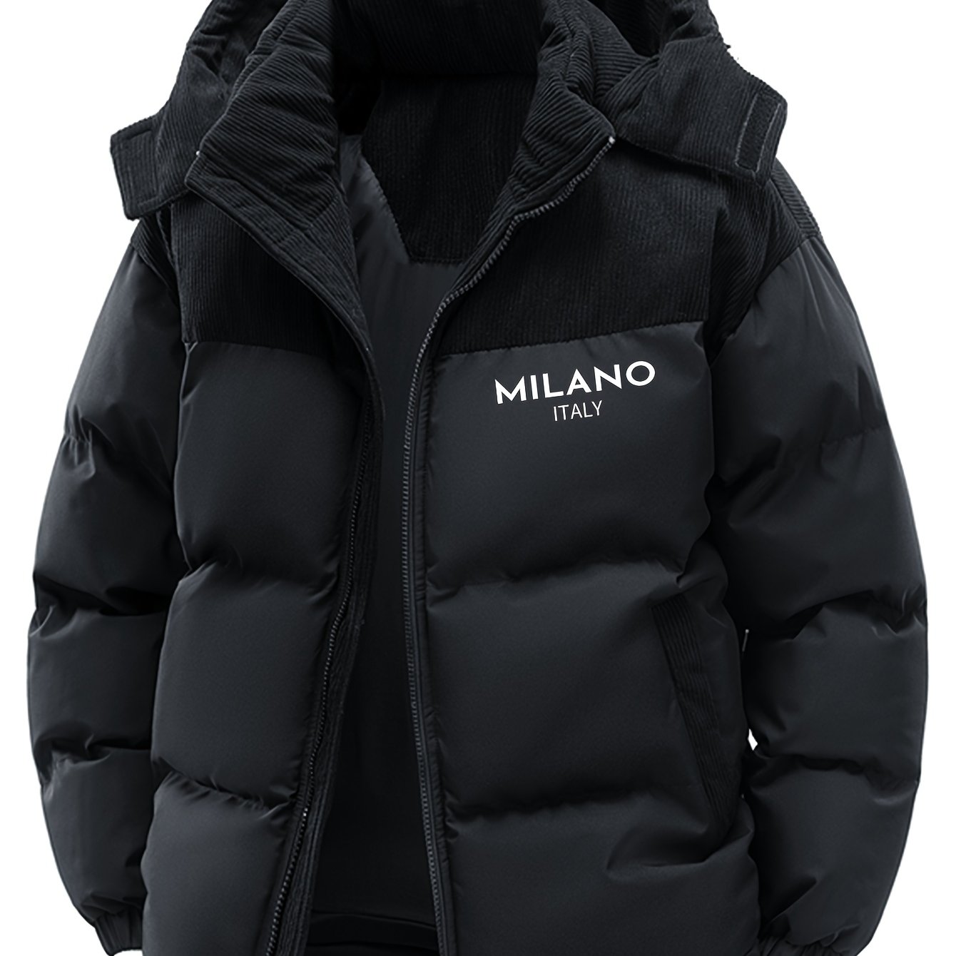 TEMU Manteau d'hiver épais et chaud à capuche pour hommes, veste décontractée tendance d'extérieur avec imprimé, idéal pour , activités de - Convient
