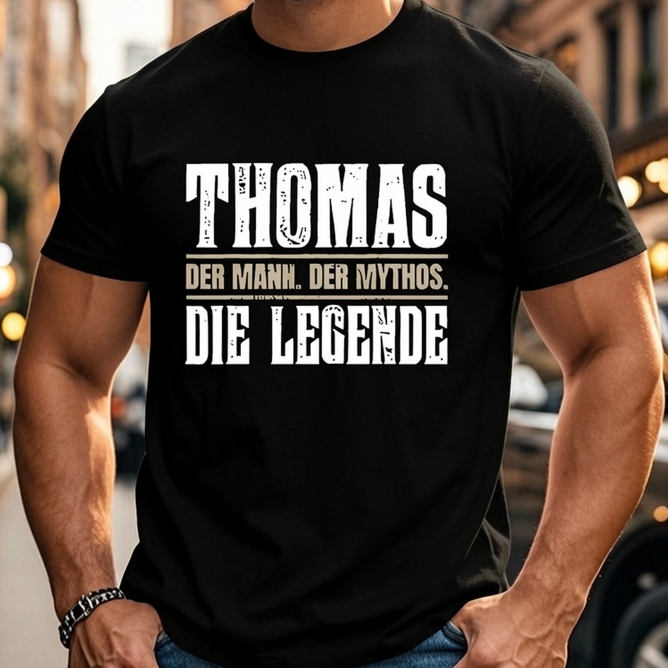 Funny German Text Men's T-shirt - For Thomas - Der Mythos - Die Statement Tee - Lightweight Summer Shirt For Big & Tall - Machine Washable Everyday Casual Top, Tee, R