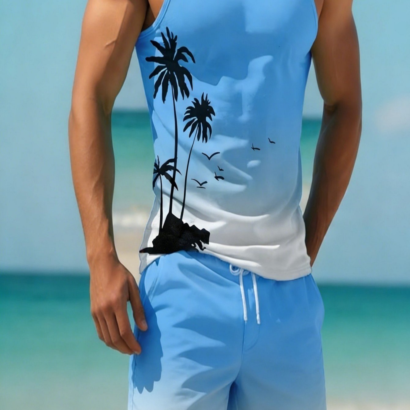 TEMU Light Sports Mens 2pcs Vest Outfit With High Polyester Ensures Sense And Elegant Fashion For Daily Light Exercise And Leisure