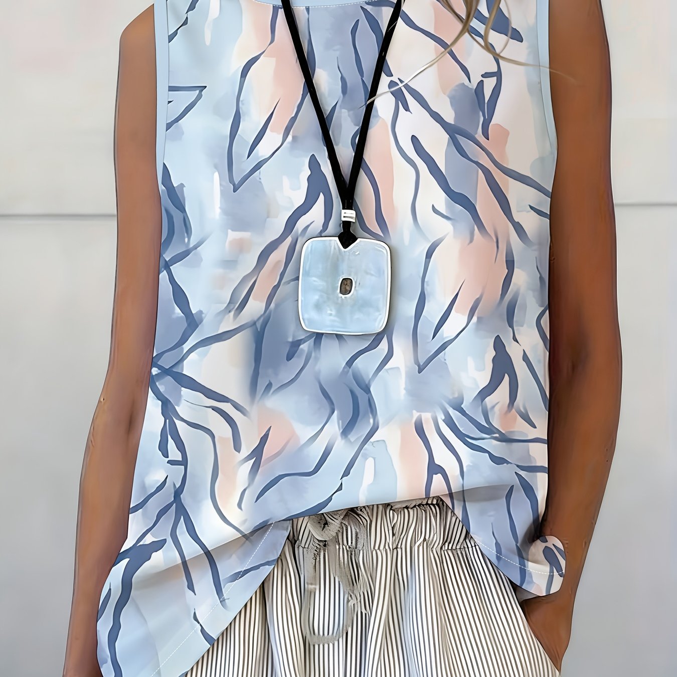 TEMU Printed Sleeveless Top For Women, Loose-fit Summer Lightweight Fashion Vest, Simple Casual Versatile Top