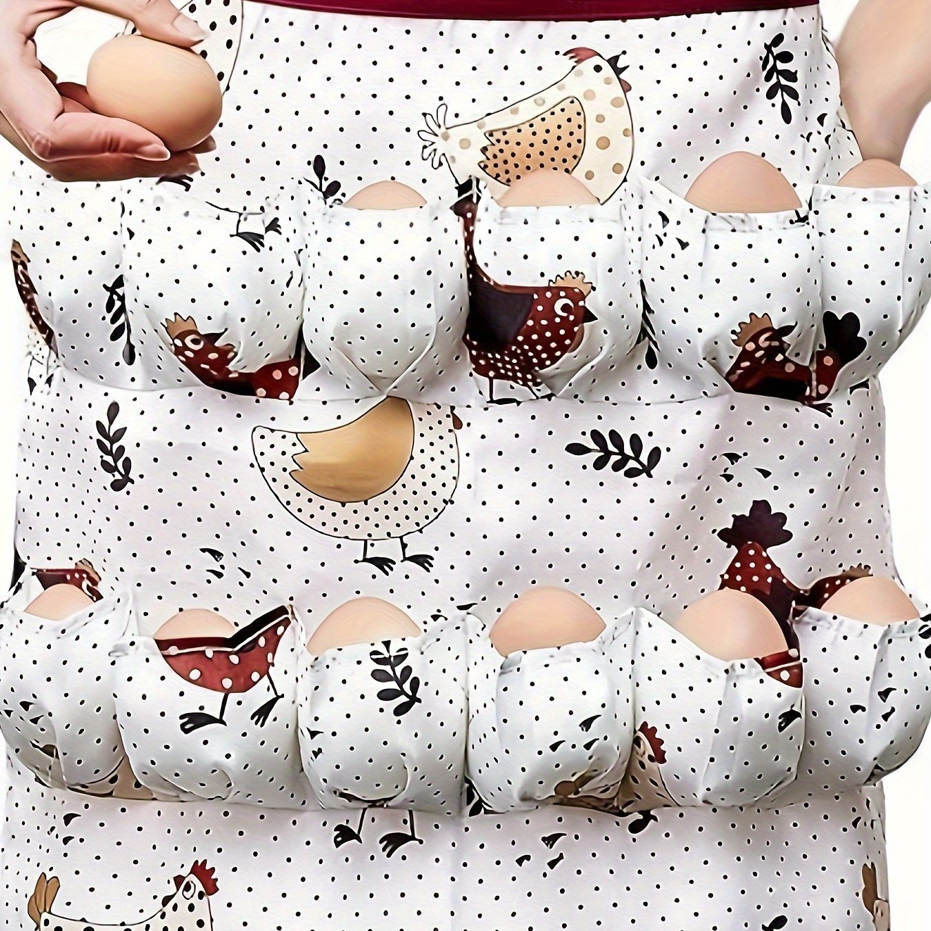Stylish Kitchen Apron With Egg Gathering Pockets - Polyester, Machine Washable, Animal Print Design, Adjustable Ties, Perfect For Cooking And Baking
