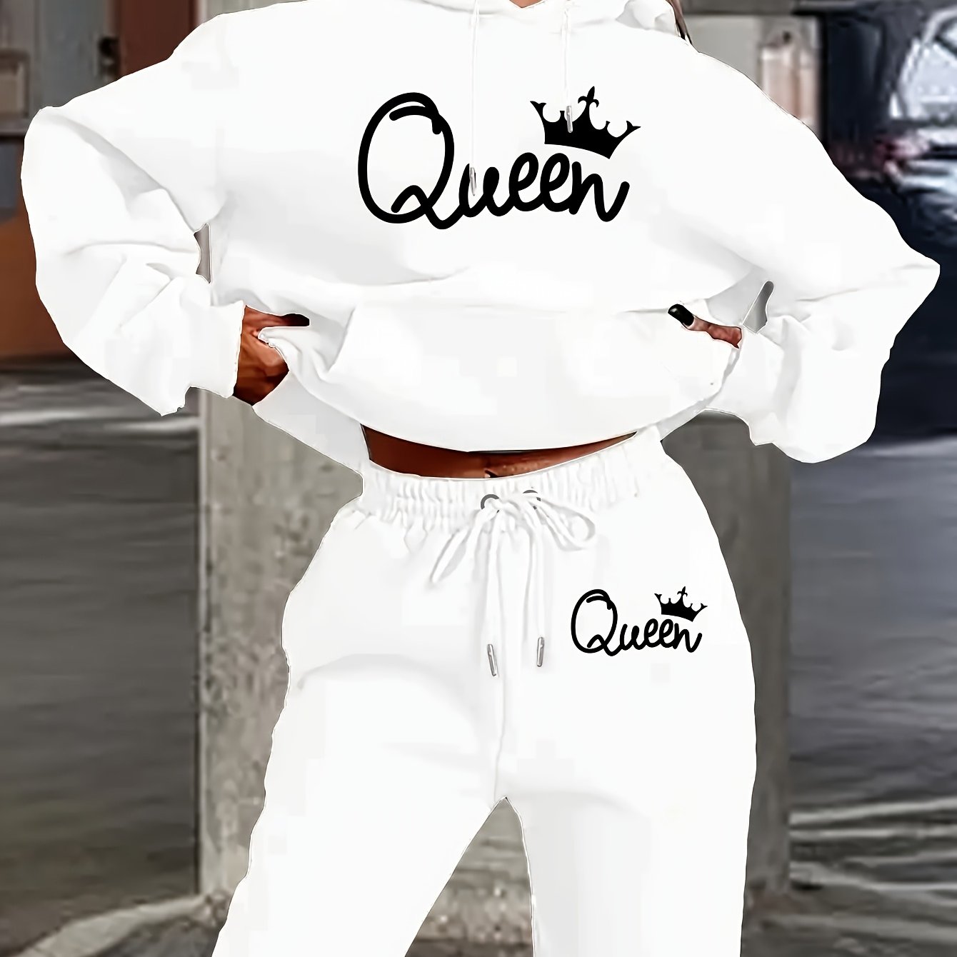 TEMU Women's Clothing Featuring A Two-piece Set With A Hoodie And Pants, Designed With Letter Prints