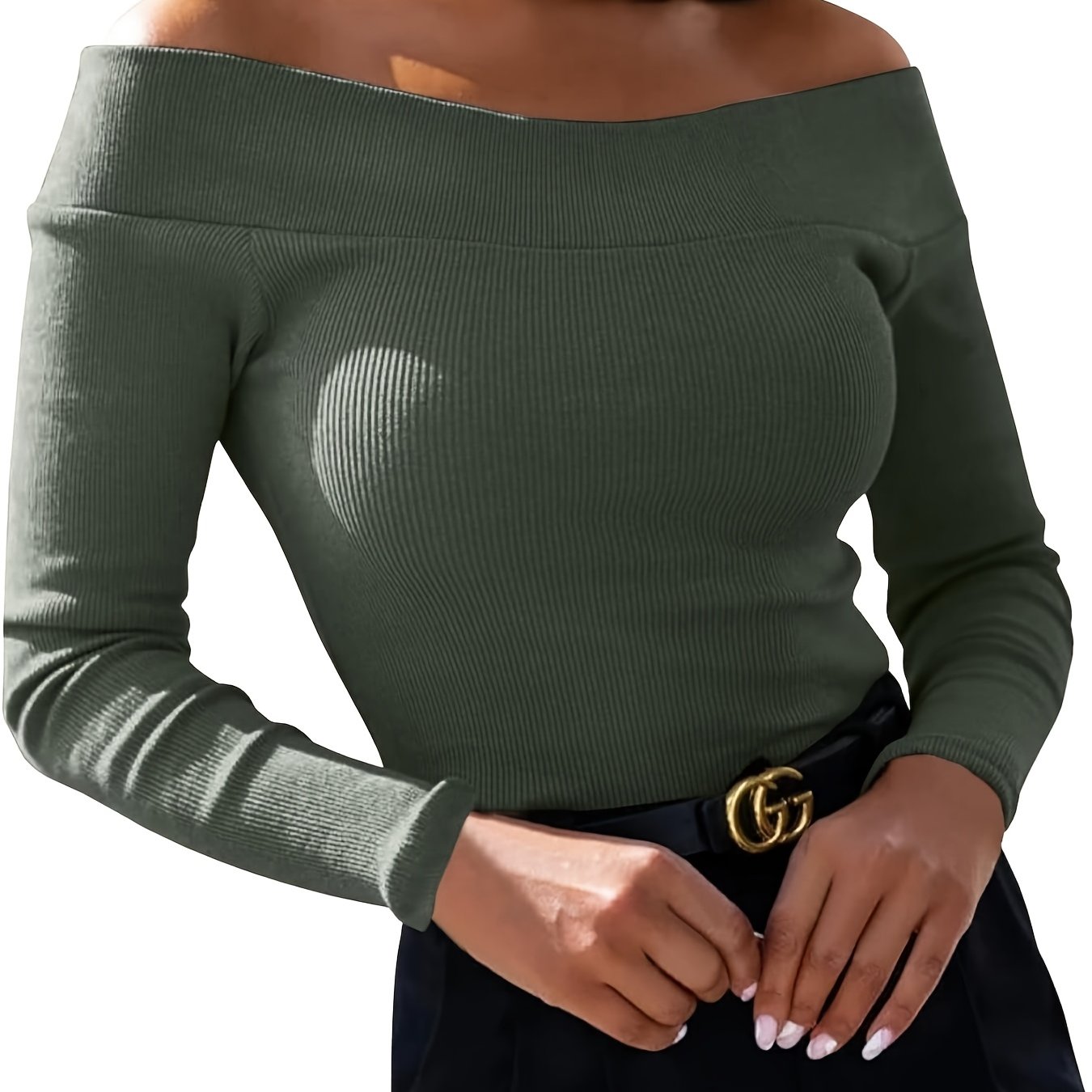 Image of Women's Long-sleeved Shirt Sexy Off Shoulder Pullover Elegant Autumn Tops Casual Slim Fit