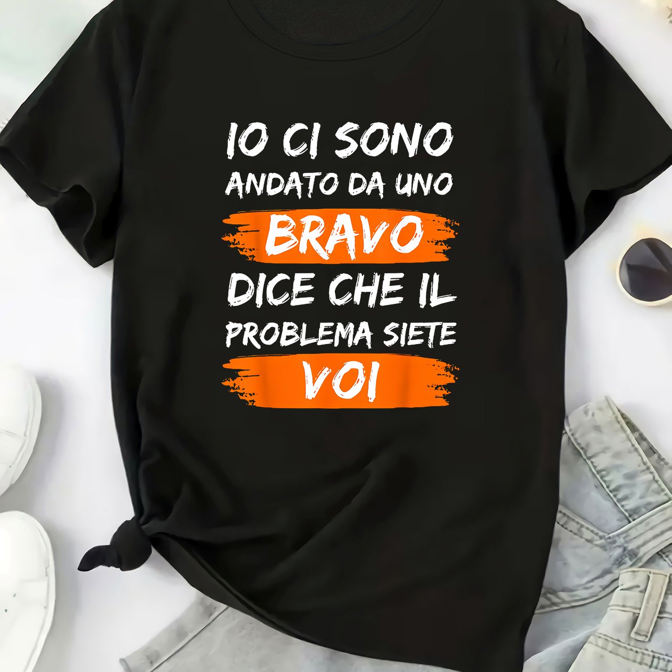TEMU Plus Size - Plus Size - Casual Oversized Black Women's T-shirt With The Slogan '' In Italian, Featuring A Printed Design. Made From Stretchy