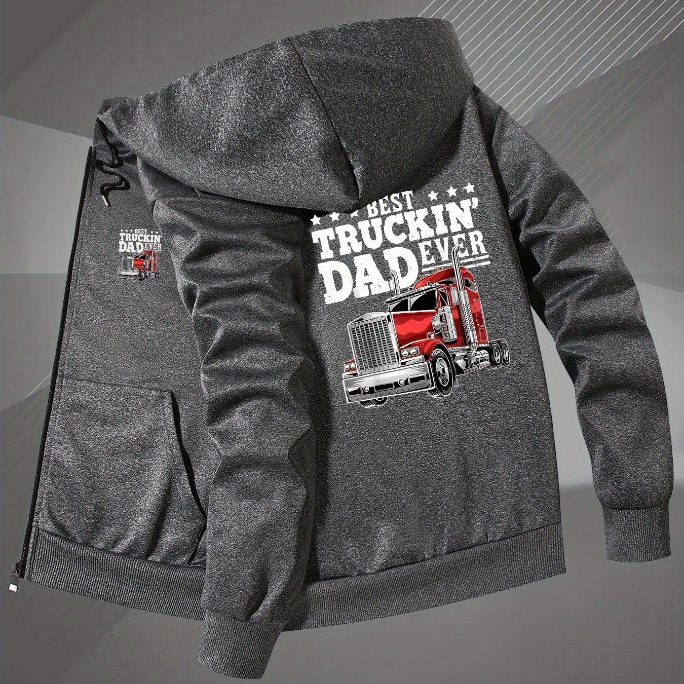 TEMU Men's Trendy Autumn/winter Hooded Jacket With Truck Print, Men's Business Baseball Jacket With Collar, Versatile Top, Hooded Outer Jacket