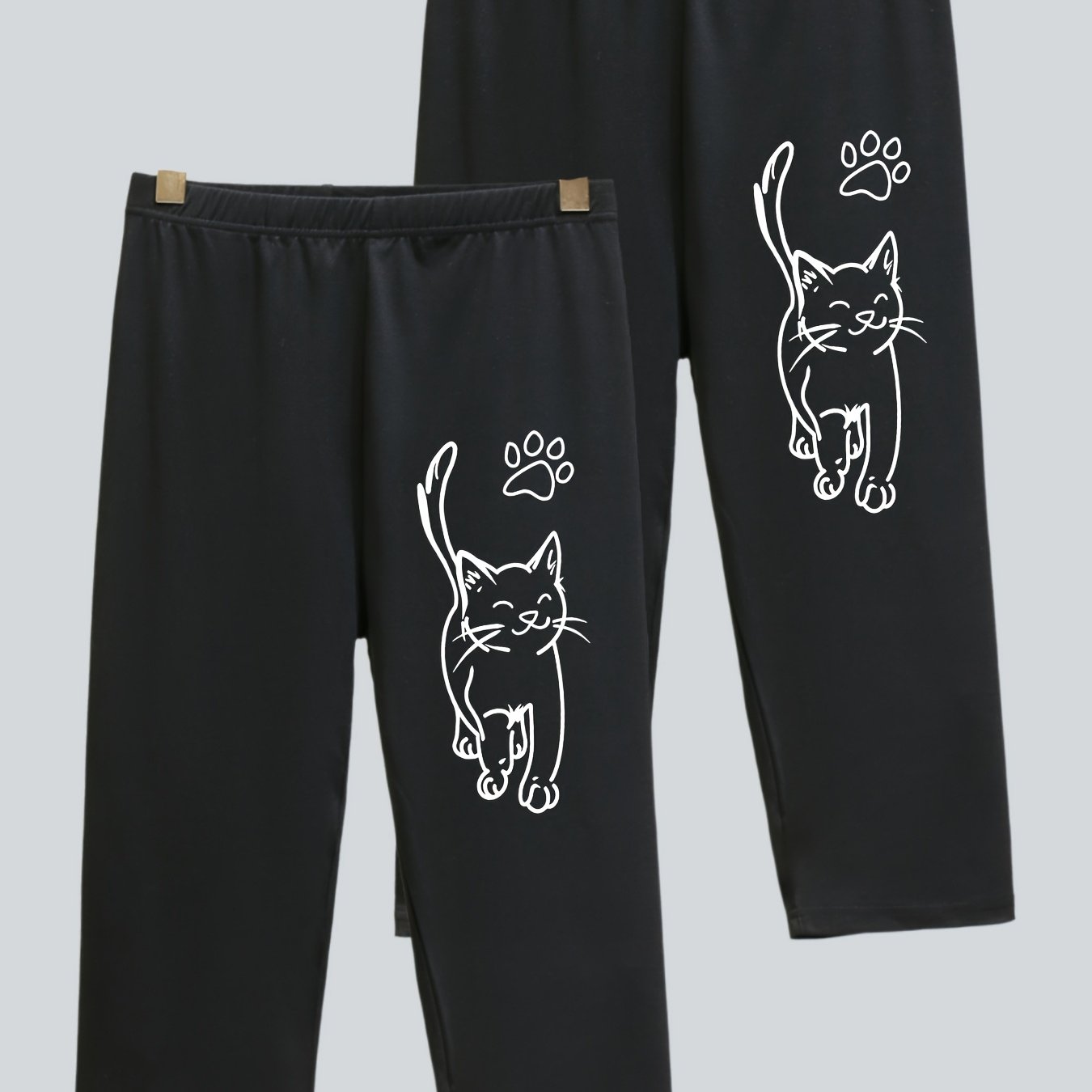 TEMU 2pcs Plus Size Women's Sports Jogger Capri Pants, Summer Athletic Pattern Print Leggings Shorts