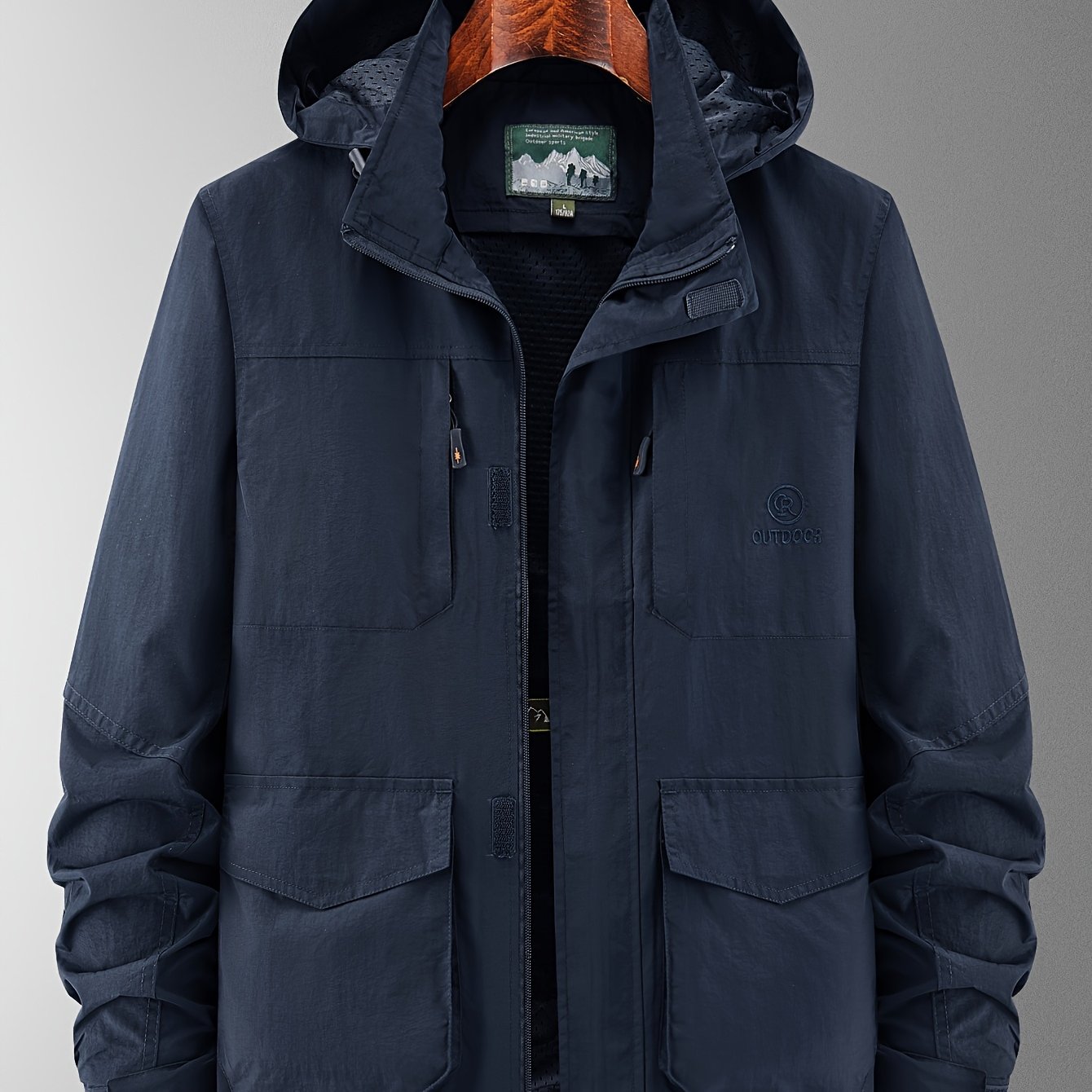 TEMU Obm Men's Sportswear And Functional Warm Jacket With Detachable Hood, /autumn Style, Large Pockets, Men's Outdoor Hiking Jacket, Fishing Solid