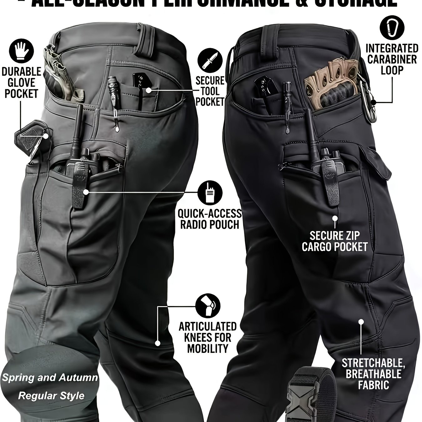 TEMU 2-pc Men's Heavy Duty Tactical Cargo Pants - Multi-pocket Workwear - Non-stretch Fabric, Suitable For Outdoor Activities And Hiking - Spring And