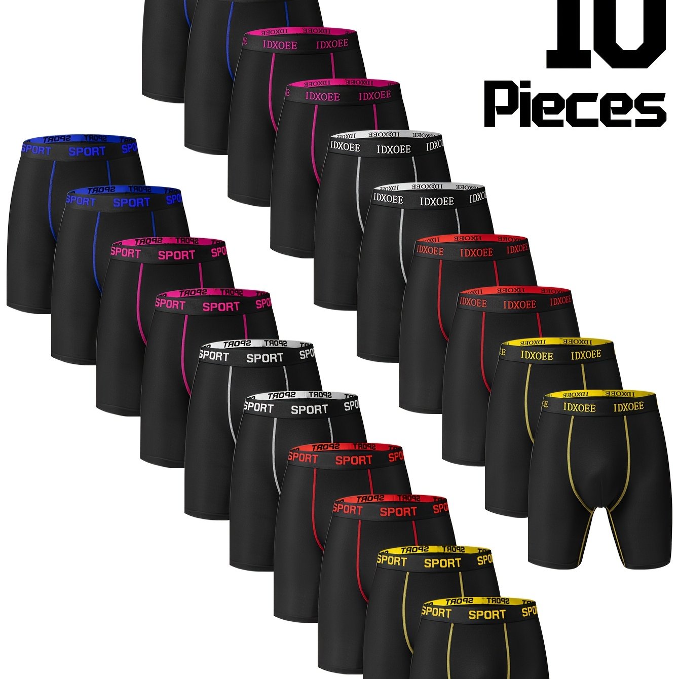 TEMU 10pcs Men's Comfy Skinny Fit Shapewear Underwear - Breathable, Stretchy, Quick-drying, Elastic Waistband, Long Boxer Briefs Shorts For Spring