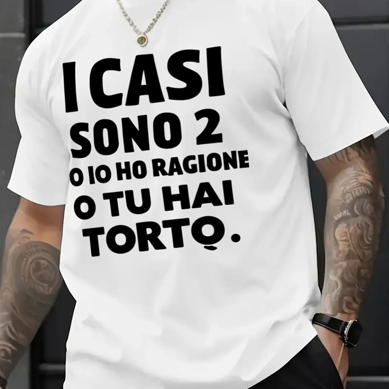 TEMU Men's T-shirt With Italian Text Print - Black With White Italian "i 5.08cm", Slogan, Micro-stretch Fabric, Breathable Summer Casual Shirt,