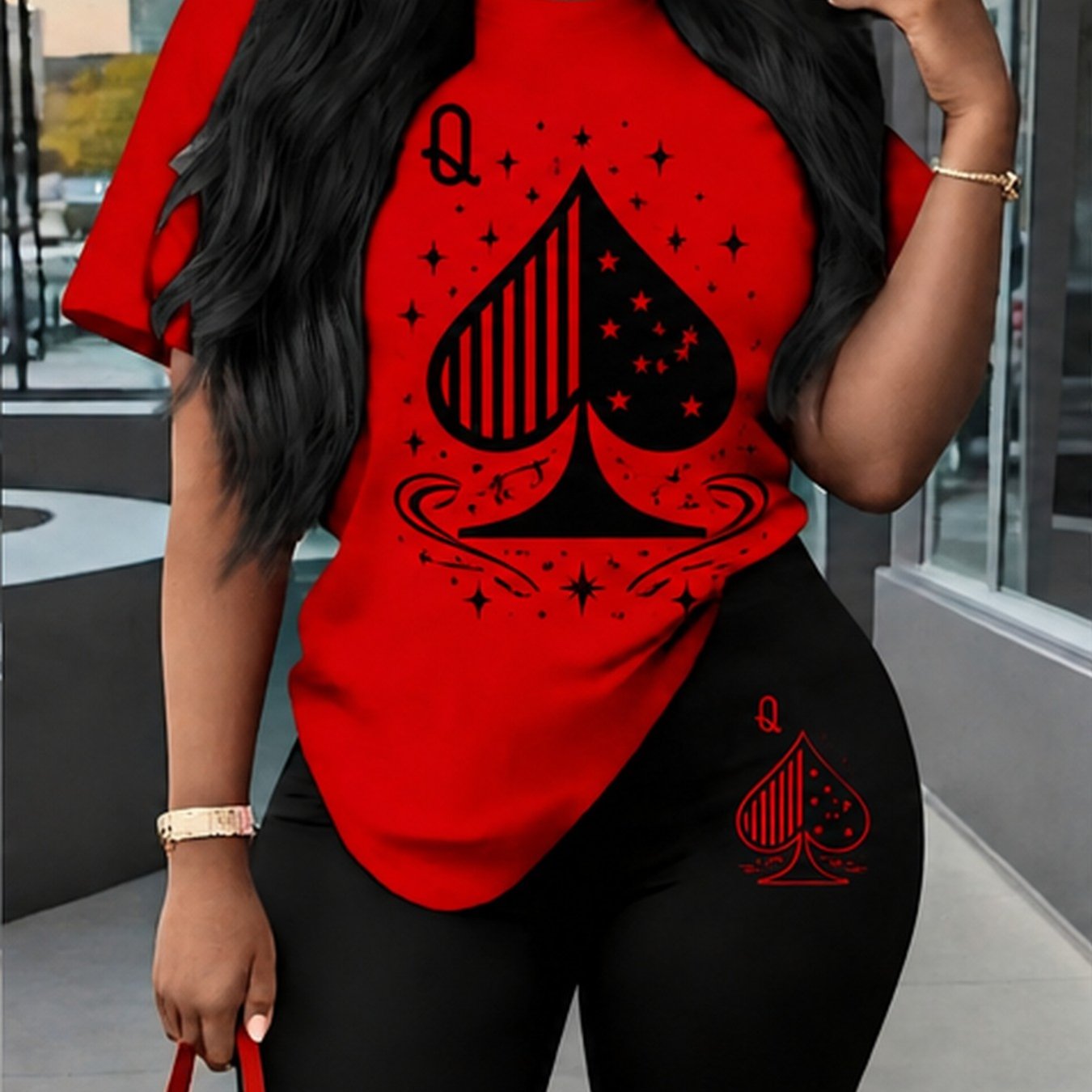 TEMU Stylish Overlay Round Neck Short Sleeve T-shirt, Loose Fit, , Wear, Machine Washable, Local Warehouse