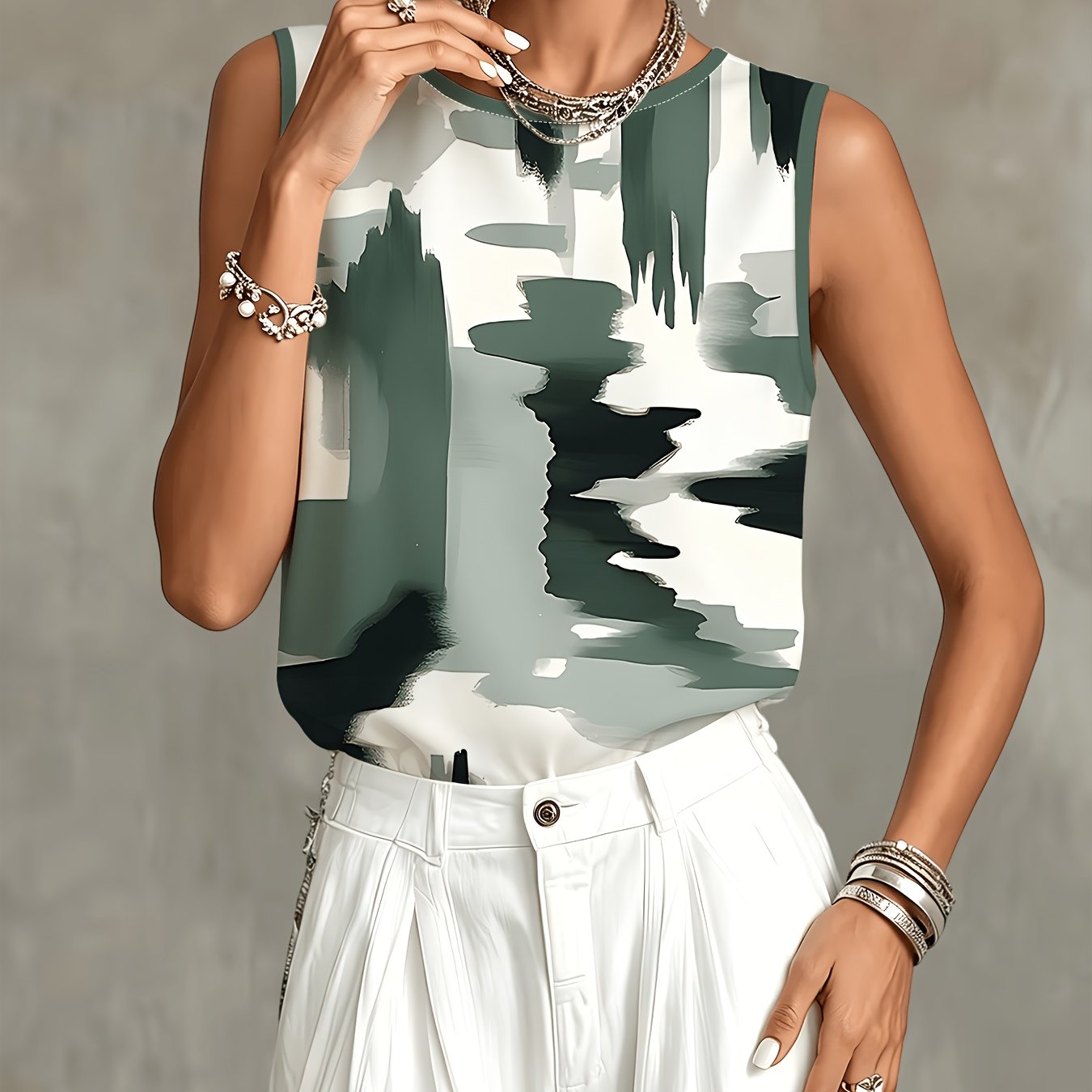 TEMU Women's Abstract Print Sleeveless Top, Summer Fashion Casual Tank Top, Loose Fit