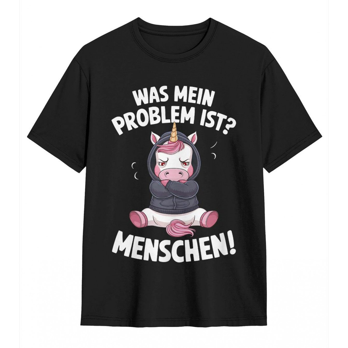 Image of Funny German Sarcastic Quote 'i Hate People' Unicorn T-shirt - Women's Men's 100% Short Sleeve Crew Neck Tee With German Text, Casual Humor Gift For Sarcasm Lovers (unisex Fit)