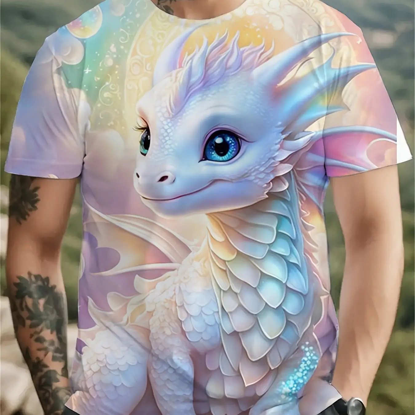 TEMU Men's Plus Size T-shirt- Pastel Blue/purple/pink/yellow/white, Machine Washable T-shirt, Suitable For Cosplay, ' Daily Summer Wear- Breathable