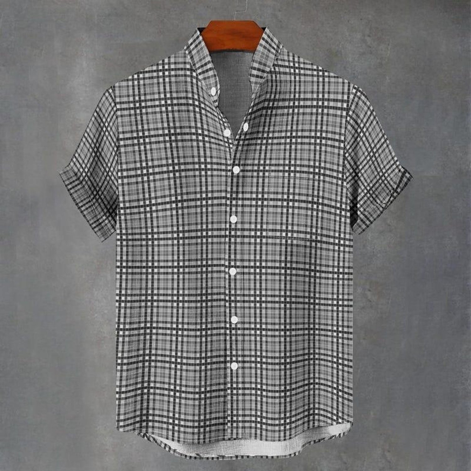 Image of Men's Collar Checkered Short-sleeved Shirt, Mixed Color, Multiple Specifications , Light /-like Fabric, Casual Daily Wear, Digital Printed, , Suitable For Men's Shirts Category