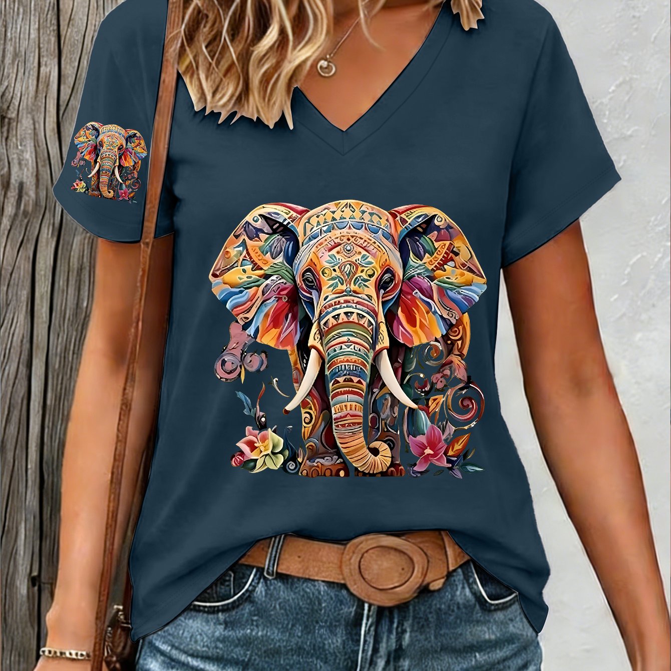 E-shop 1 Stück Vintage Paisley-Struktur Tier-Elefanten-Druck Neuer Y2K-Stil Einarmiges Bedrucktes Damen-Sportshirt Sommer Elegant Bequem Atmungsaktiv
