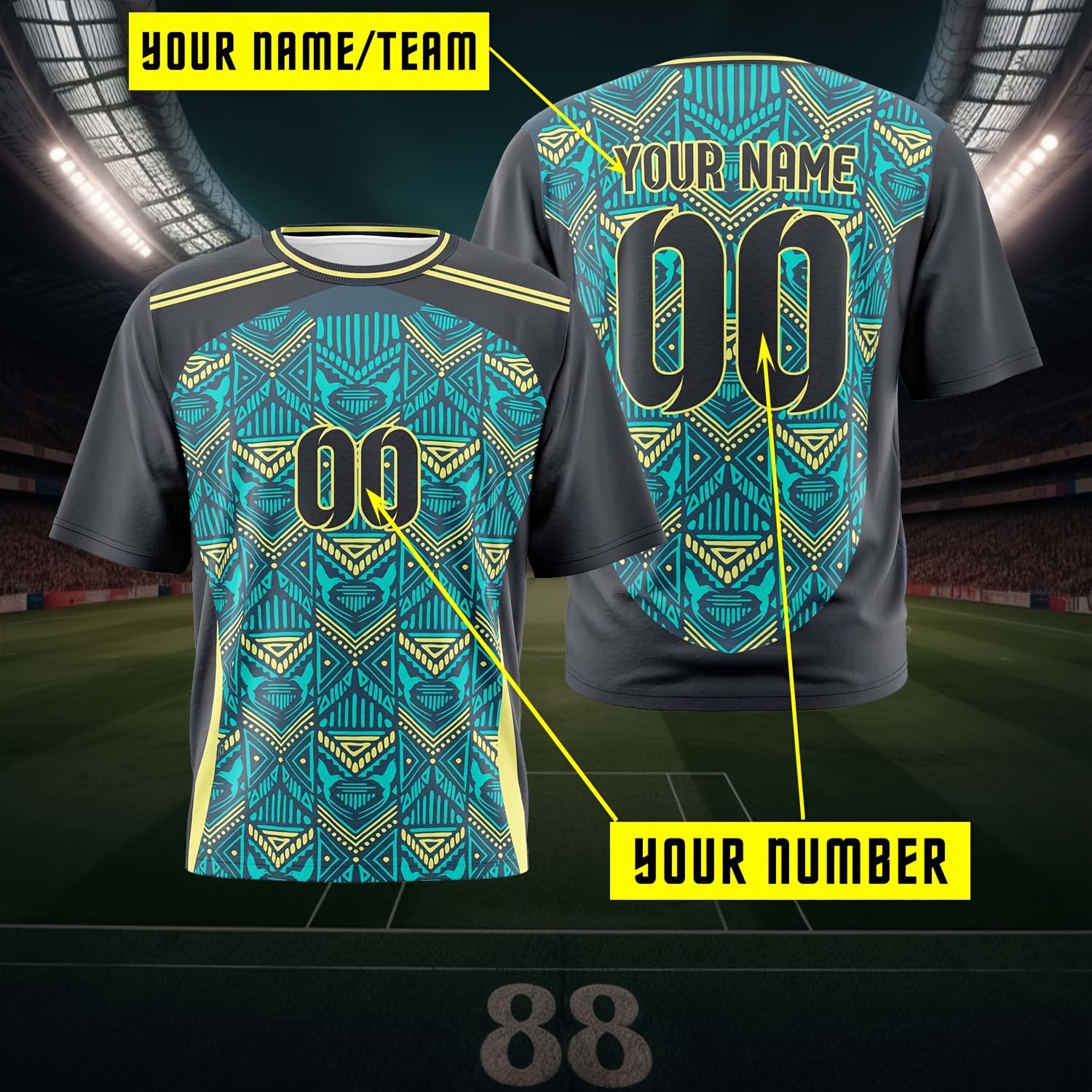 TEMU Custom Plus Size Men's Casual Soccer Jersey, Breathable Round Neck T-shirt, , Personalized Name And Number, Suitable For Summer Parties And