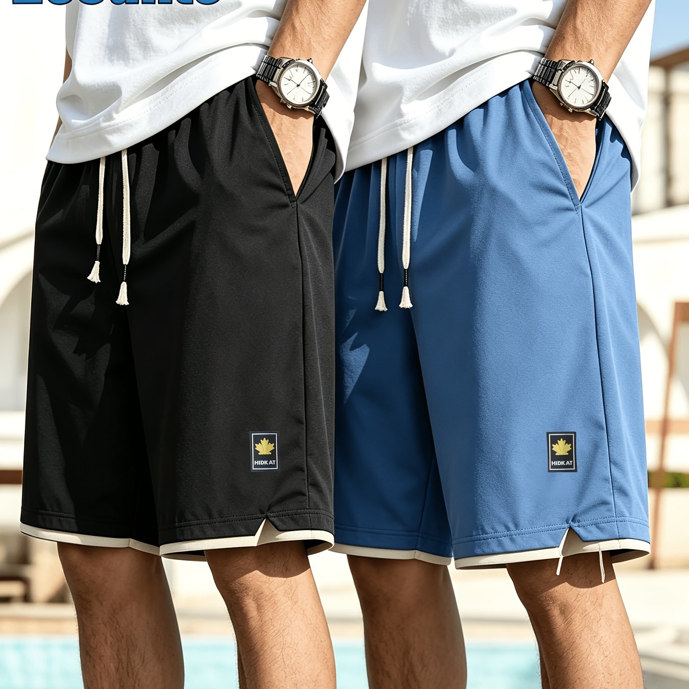 TEMU 2pcs Unisex Fashion Casual Shorts, Double Pockets, Drawstring Waist, , Beach Vacation, Outdoor Activities, And Casual