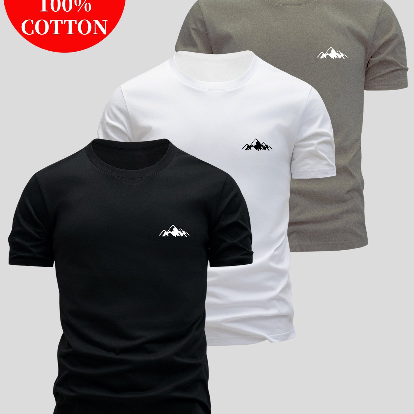 3pcs 100% T-shirts, Design, Casual Crew Neck, Soft And Skin-friendly Fabric