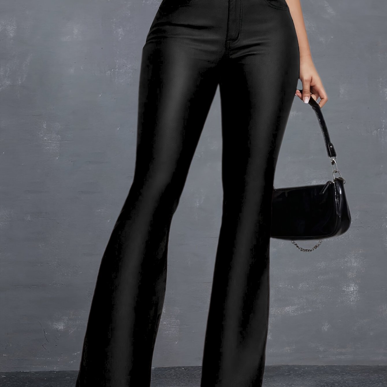Image of 2026 New Women's Black Casual Versatile Pu Zipper -lifting Stretch Flared Pants Denim Jeans