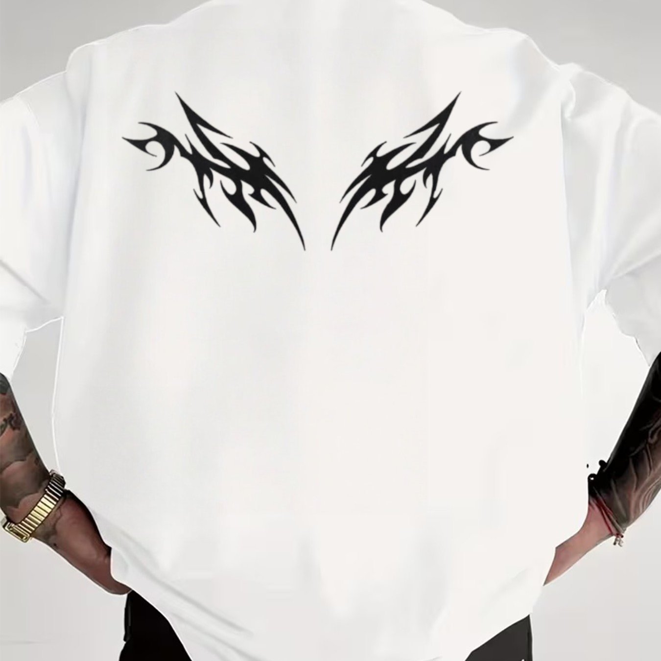 Image of Men' Tribal Print Oversized T-shirt: Street Style, Loose Fit, Perfect For Casual Attire /summer - Ships From Poland, Trendy And Versatile Design For The Young At Heart