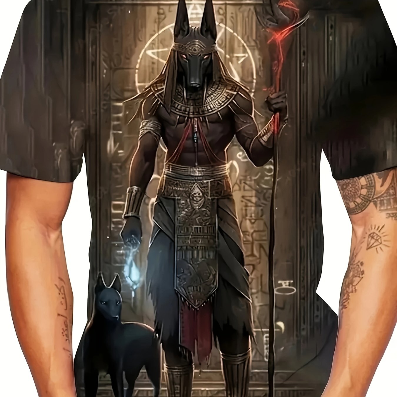 TEMU Men's 3d Print T-shirt - Full Body Ancient Egyptian Art Pattern, Breathable Summer Casual Fit, Regular Crew Neck Short Sleeve, Machine Washable,