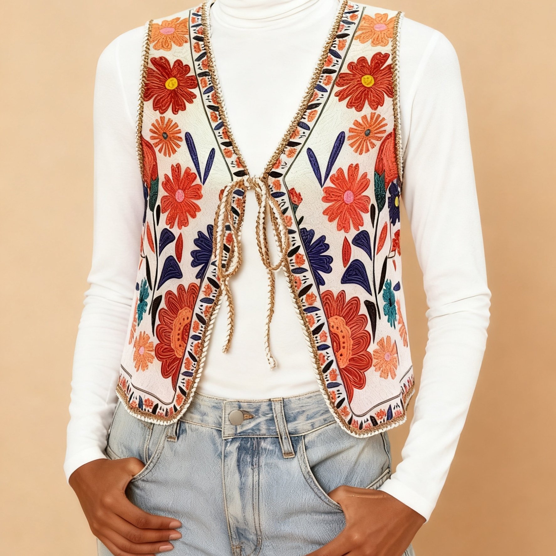 Image of Targeted Spring Summer Women's Fashion Casual Floral Print Vest Jacket Yy0126793