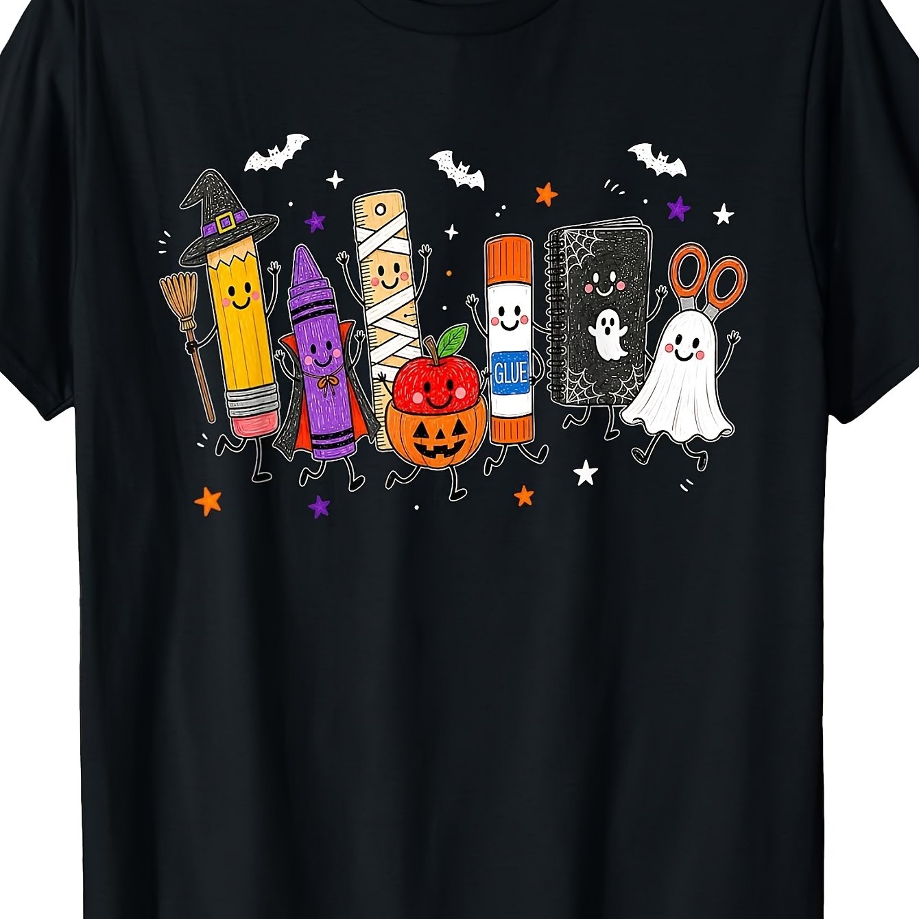 TEMU Cute Spooky School Supplies Funny Halloween Teacher Men's And Women's T-shirt