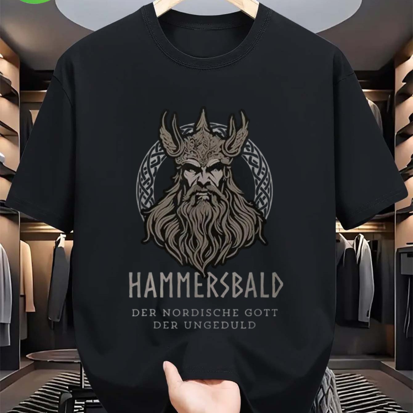 Hammersbald God Of Men's Viking Graphic T-shirt Soft Crew Neck Tee With German Text & Design, Loose Fit, Casual, , Nordic Style, Durable Casual Attire For Men