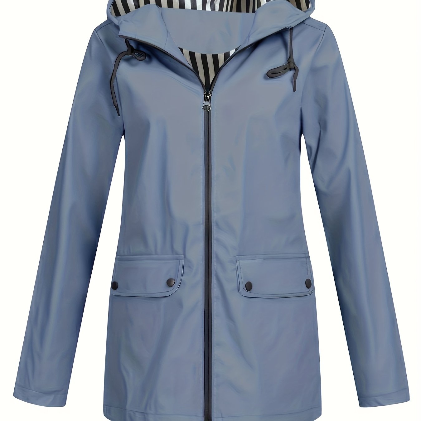 TEMU Autumn And Winter Striped Lined Hooded Windbreaker Jacket