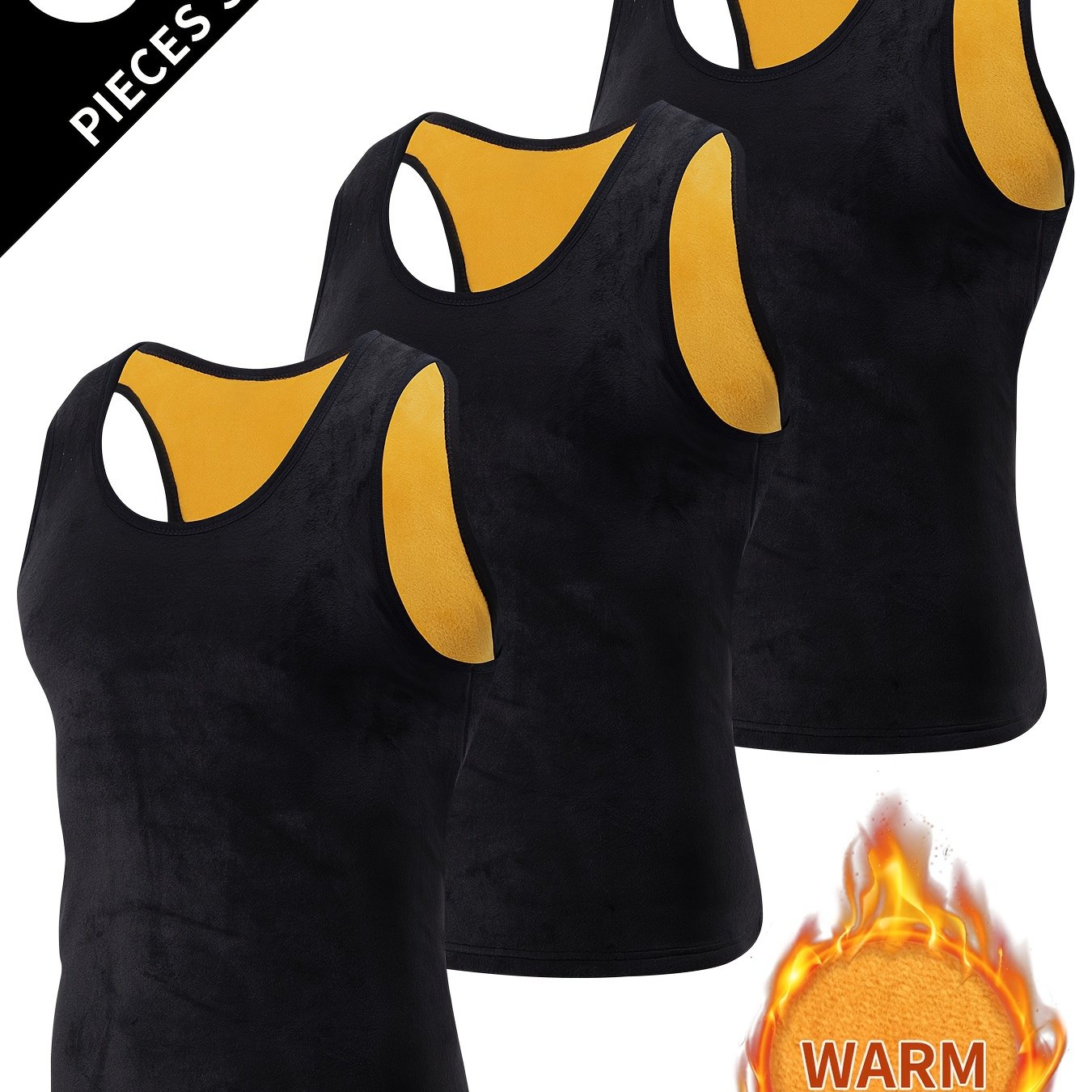 TEMU 3pcs Men's Fleece-lined Thermal Vests - Dual-sided, For Winter